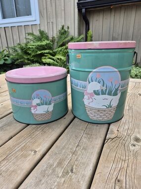Vintage 1988 Victoria Graphics Country Goose Storage Tins with Lids - Pair of 2